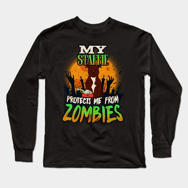 My Staffie Protects Me From Zombies - Gift For Staffordshire Bull Terrier Owner Staffie Lover Long Sleeve T-Shirt by HarrietsDogGifts